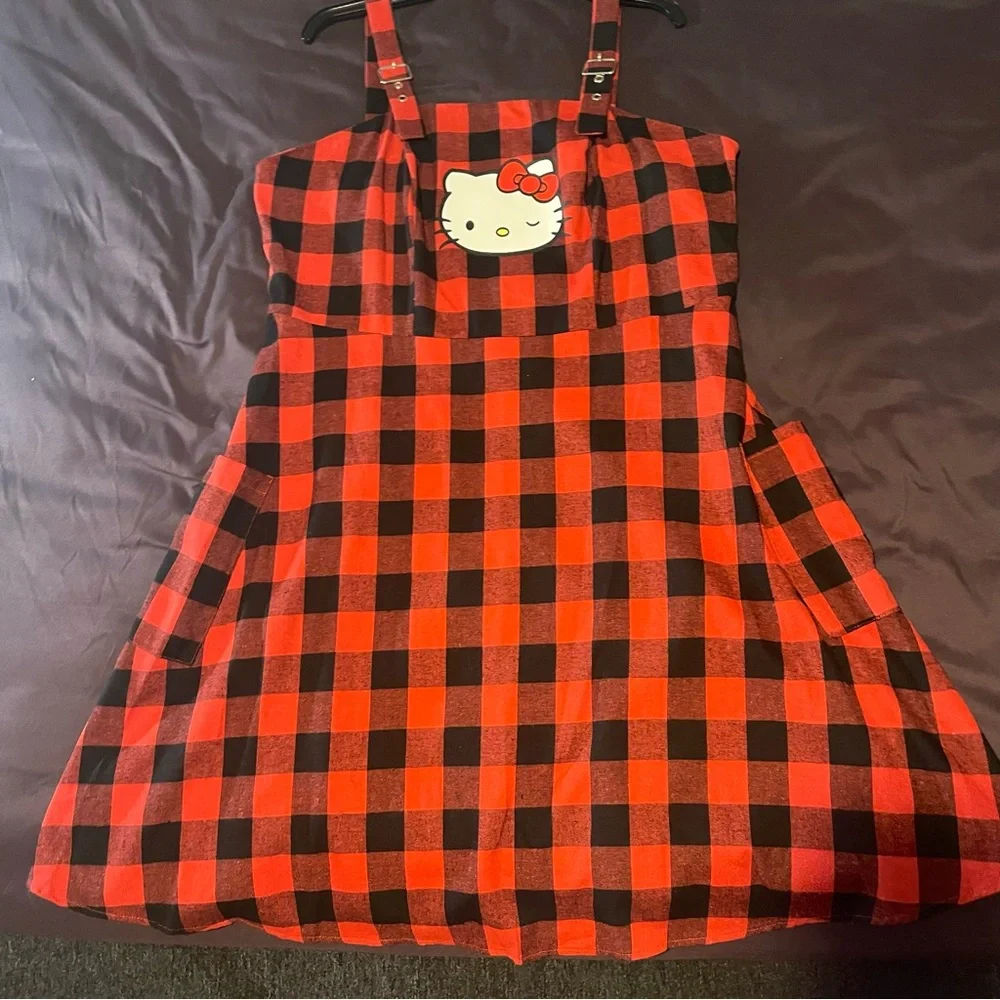 2 XL Shein Black & Red Plaid Hello Kitty Dress - Picture 12 of 16